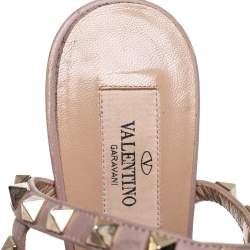 Valentino Green/Beige Leather Rockstud Ankle Strap Sandals Size 37