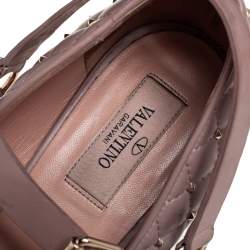 Pre Owned Valentino Pink Quilted Leather Rockstud Metal Cap Toe Ballerina Flats Size 37.5