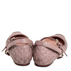 Pre Owned Valentino Pink Quilted Leather Rockstud Metal Cap Toe Ballerina Flats Size 37.5