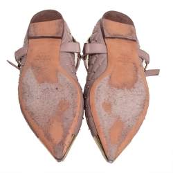 Pre Owned Valentino Pink Quilted Leather Rockstud Metal Cap Toe Ballerina Flats Size 37.5