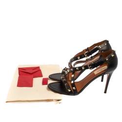 Pre Owned Valentino Black Leather Rockstud Open Toe Sandals Size 39