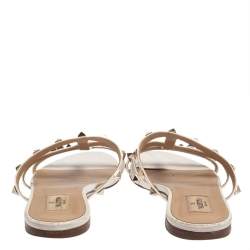 Pre Owned Valentino Off White Leather Rockstud Flat Sandals Size 37.5