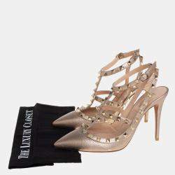 Valentino Gold Leather Rockstud  Ankle Strap Sandals Size 39.5 
