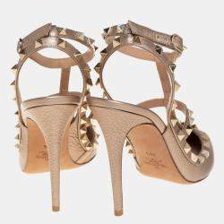 Valentino Gold Leather Rockstud  Ankle Strap Sandals Size 39.5 