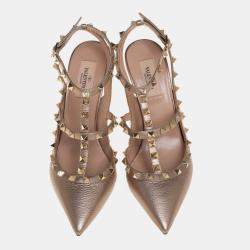 Valentino Gold Leather Rockstud  Ankle Strap Sandals Size 39.5 