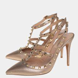 Valentino Gold Leather Rockstud  Ankle Strap Sandals Size 39.5 