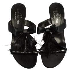 Pre Owned Valentino Black Satin  T Strap Sandals Size 41