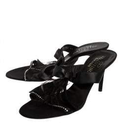Pre Owned Valentino Black Satin  T Strap Sandals Size 41