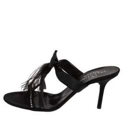 Pre Owned Valentino Black Satin  T Strap Sandals Size 41