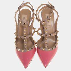 Pre Owned Valentino Pink Patent Leather Rockstud Ankle Strap Sandals Size 39