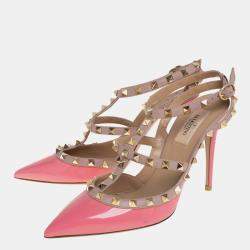 Pre Owned Valentino Pink Patent Leather Rockstud Ankle Strap Sandals Size 39