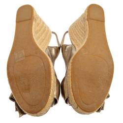 مملوكة مسبقًا Valentino Metallic Gold Leather Mena Bow Slingback Espadrilles Wedges Size 41