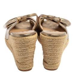 مملوكة مسبقًا Valentino Metallic Gold Leather Mena Bow Slingback Espadrilles Wedges Size 41