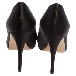 Pre Owned Valentino Black Satin Bow Peep Toe Platform Pumps Size 36