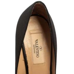 Pre Owned Valentino Black Satin Bow Peep Toe Platform Pumps Size 36