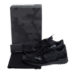 Pre Owned Valentino Black Leather And Suede Rock Runner Low Top Sneakers Size 39