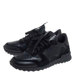 Pre Owned Valentino Black Leather And Suede Rock Runner Low Top Sneakers Size 39