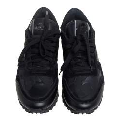 Pre Owned Valentino Black Leather And Suede Rock Runner Low Top Sneakers Size 39
