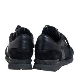 Pre Owned Valentino Black Leather And Suede Rock Runner Low Top Sneakers Size 39
