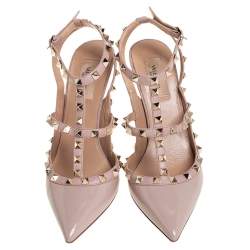 Pre Owned صندل فالنتينو رولينغ مرصع مقدم ة مدببة جلد أسود مقاس 39