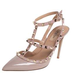 Pre Owned صندل فالنتينو رولينغ مرصع مقدمة مدببة جلد أسود مقاس 39