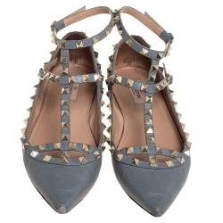 مملوكة مسبقًا حذاء فلات باليه فالنتينو سير كاحل روكستد جلد رمادي مقاس 40