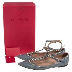 مملوكة مسبقًا حذاء فلات باليه فالنتينو سير كاحل روكستد جلد رمادي مقاس 40