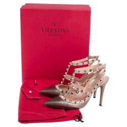 مملوكة مسبقًا صندل فالنتينو روكستد جلد رصاصي ووردي ميتاليك مقاس 36