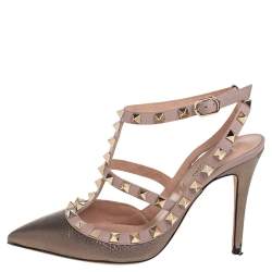 مملوكة مسبقًا صندل فالنتينو روكستد جلد رصاصي ووردي ميتاليك مقاس 36