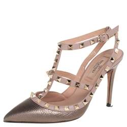 مملوكة مسبقًا صندل فالنتينو روكستد جلد رصاصي ووردي ميتاليك مقاس 36
