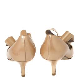 Valentino Beige Patent Leather Bow Accents Pumps Size 36