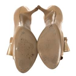 Valentino Beige Patent Leather Bow Accents Pumps Size 36