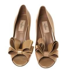 Valentino Beige Patent Leather Bow Accents Pumps Size 36