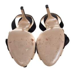 Pre Owned Valentino Black/Beige Satin Bow Slingback Sandals Size 38