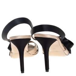 Pre Owned Valentino Black/Beige Satin Bow Slingback Sandals Size 38