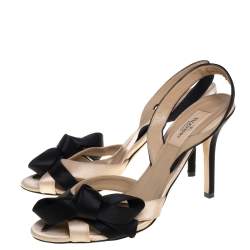 Pre Owned Valentino Black/Beige Satin Bow Slingback Sandals Size 38