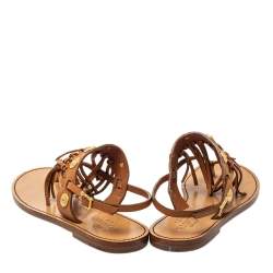 Valentino Brown Leather Fringed Coin Detail Flat Sandals Size 38