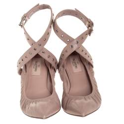 مملوكة مسبقًا حذاء فلات باليه فالنتينو مجعد سير كاحل لوف لاتش جلد بيج مقاس 37.5