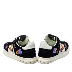 Pre Owned حذاء رياضي فالنتينو جلد وسويدي أسود/أبيض مزخرف بعنق منخفض مقاس 35