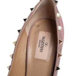 Pre Owned Valentino Pink Leather Rockstud Peep Toe Platform Pumps Size 38.5