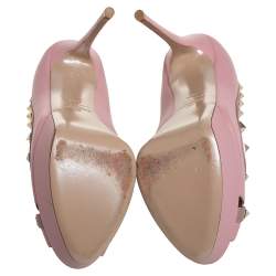 Pre Owned Valentino Pink Leather Rockstud Peep Toe Platform Pumps Size 38.5