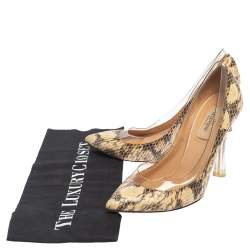 Valentino Beige/Brown Python Leather And PVC  Embellishment Pumps Size 36