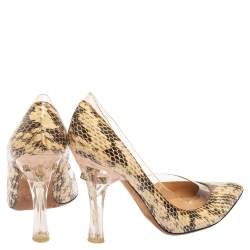 Valentino Beige/Brown Python Leather And PVC  Embellishment Pumps Size 36