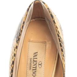 Valentino Beige/Brown Python Leather And PVC  Embellishment Pumps Size 36