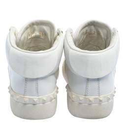 Pre Owned Valentino White/Gold Leather Rockstud High Top Open Sneakers Size 38