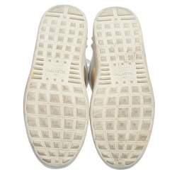 Pre Owned Valentino White/Gold Leather Rockstud High Top Open Sneakers Size 38