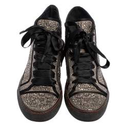 Valentino Grey/Black Embellished Satin High Top Sneakers Size 39.5