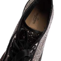 Valentino Grey/Black Embellished Satin High Top Sneakers Size 39.5
