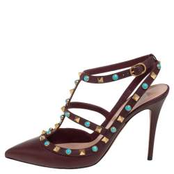 مملوكة مسبقًا صندل فالنتينو روكستد دائري جلد عنابي مقاس 40 