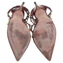 مملوكة مسبقًا صندل فالنتينو روكستد دائري جلد عنابي مقاس 40 